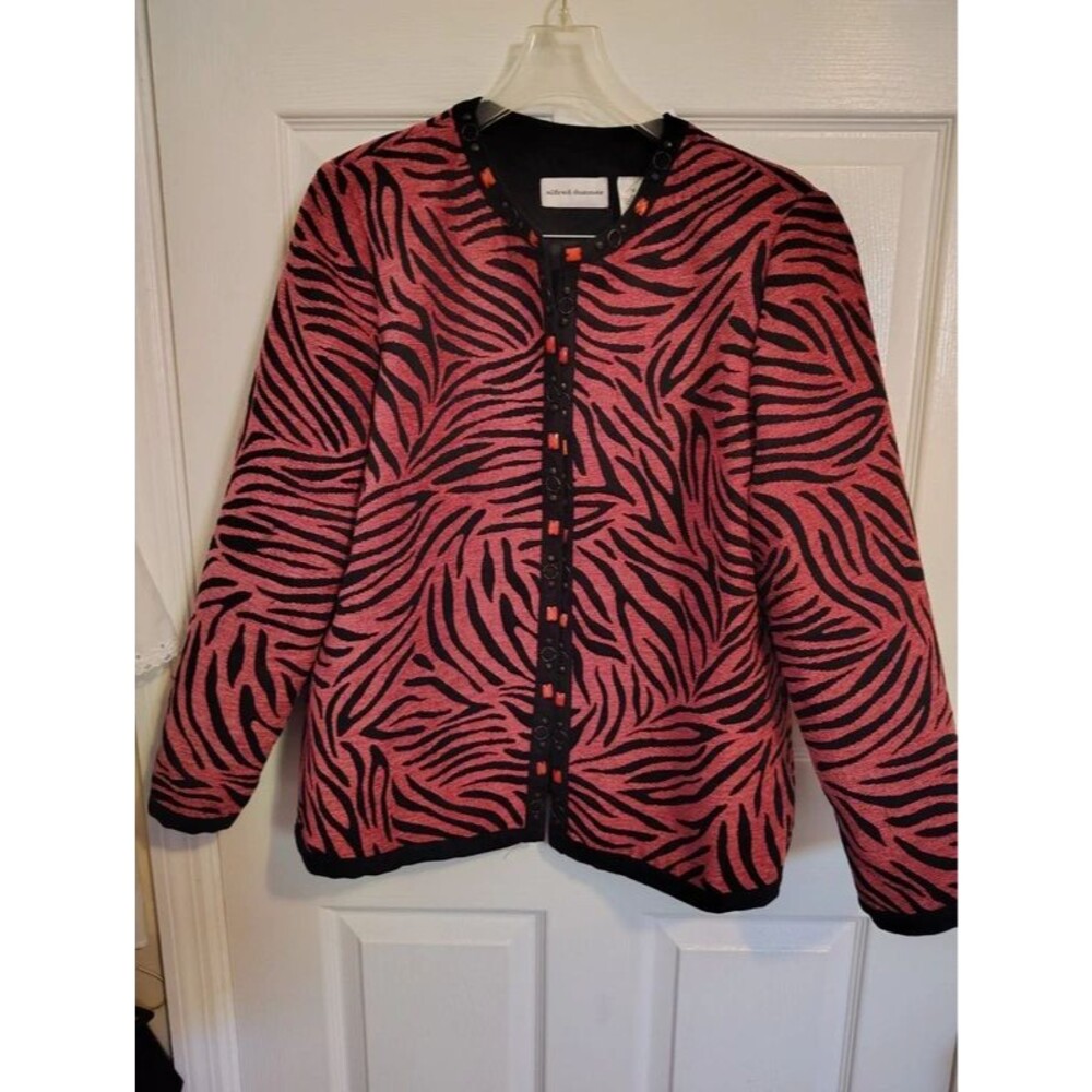 Alfred Dunner zebra print dress blazer in red wine 12